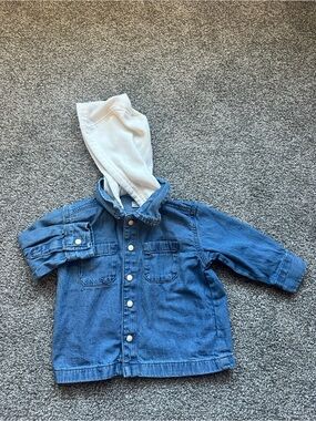 Old Navy Blue Denim Button-Down Shirt with White Hood